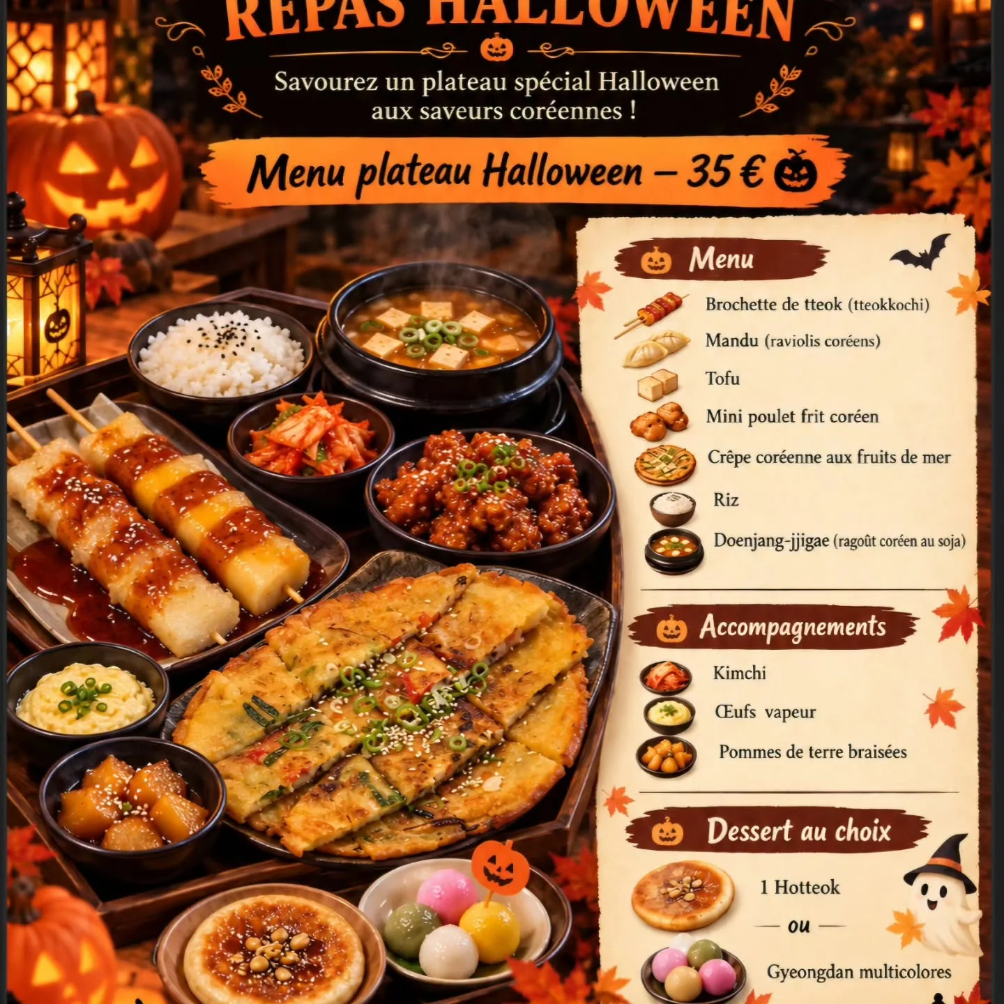 Affiche du repas Halloween de Kimchi House : menu plateau à 35 €